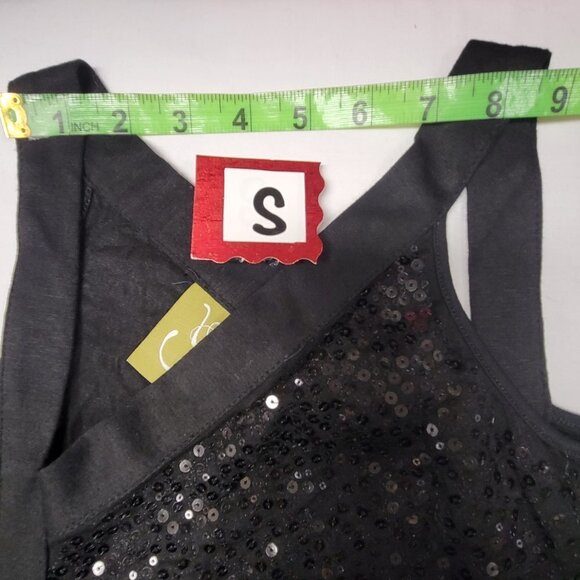 BLACK flowing asymmetrical tunic sequin dress - size S size M - Picture 11 of 16